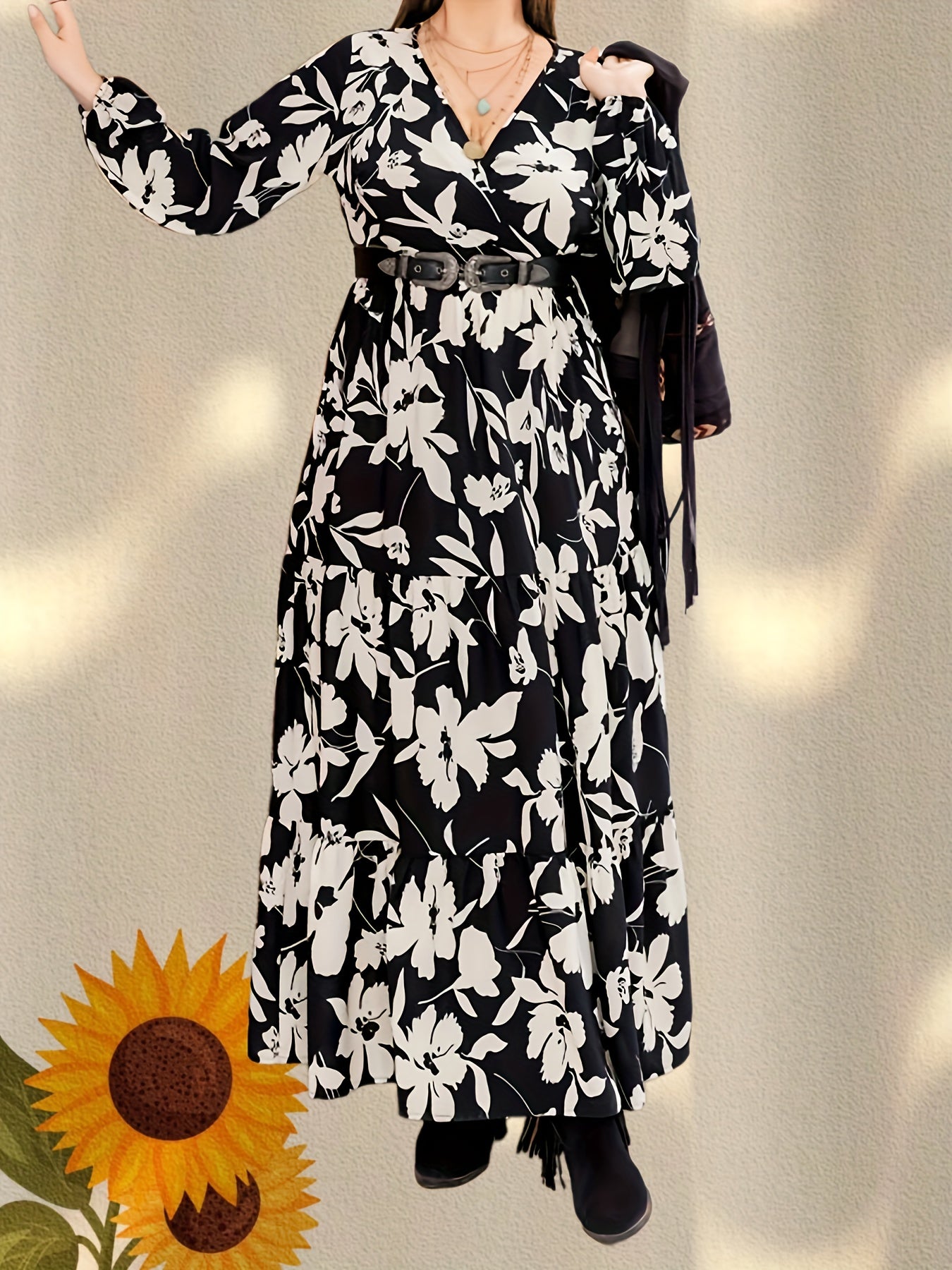 Floral Print Long Sleeve Maxi Dress
