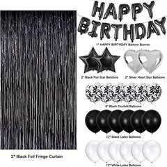 Happy Birthday Balloon Banner & Set with Foil Fringe Curtains