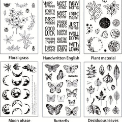 6pcs Clear Stamps Flowers Leaves Butterflies & Moon for Holiday Crafting