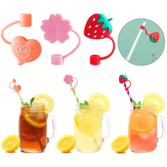 6pcs Silicone Straw Tips Covers- Flower & Fruit Shapes for Drinking
