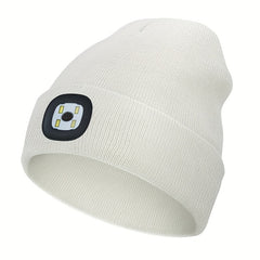 USB Rechargeable LED Beanie Solid Elastic Warm Knit Hat Unisex Skull Cap