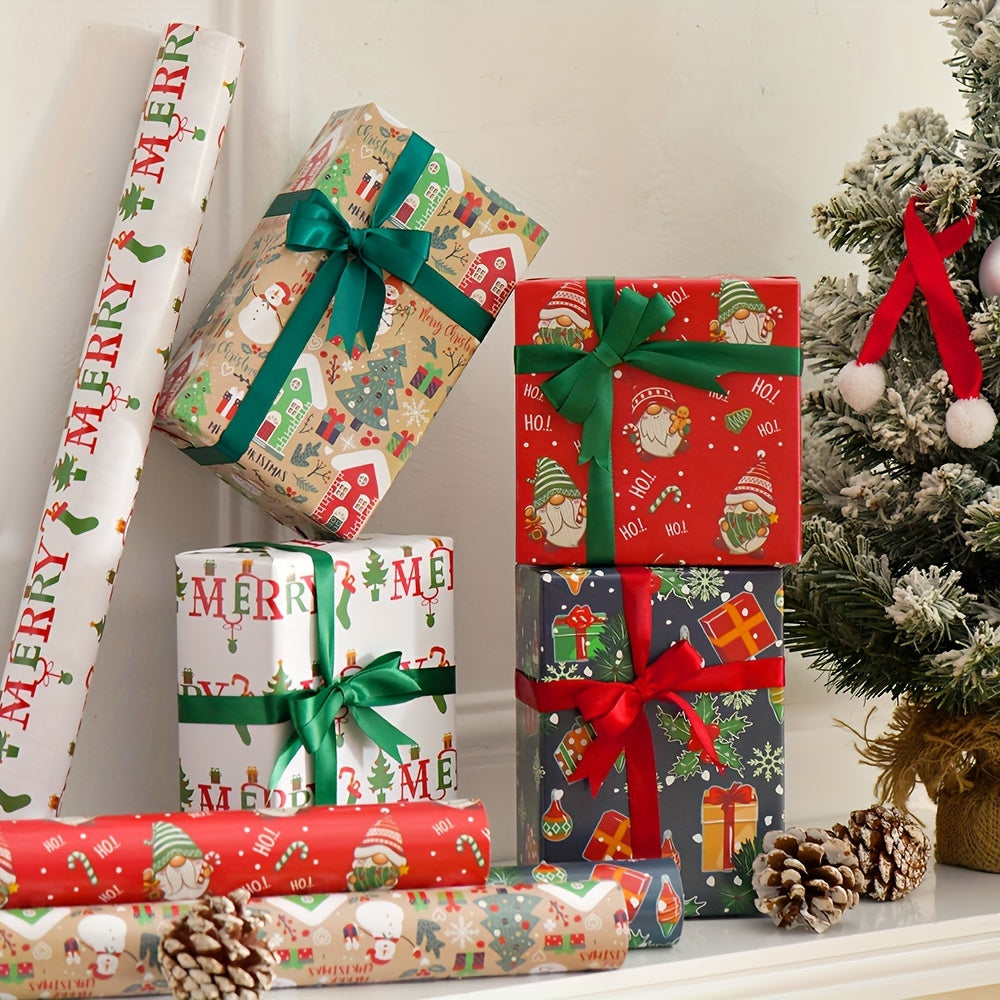 8pcs Christmas Gift Wrapping Paper Santa Claus Christmas Tree Cartoon