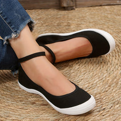 Women's Black Canvas Casual Buckle Strap Flat Shoes