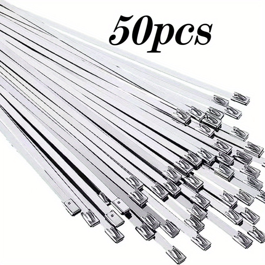 50pcs Metal Zip Ties 304 Stainless Steel Heavy Duty Self-locking Cable Ties