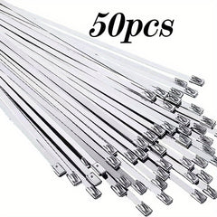 50pcs Metal Zip Ties 304 Stainless Steel Heavy Duty Self-locking Cable Ties
