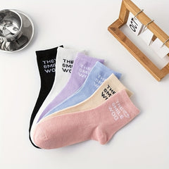 6 Pairs Letter Print Socks Women's Stockings & Hosiery