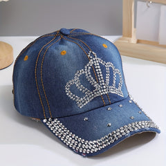 Crown Pattern Rhinestone Baseball Cap Hip Hop Denim Hat