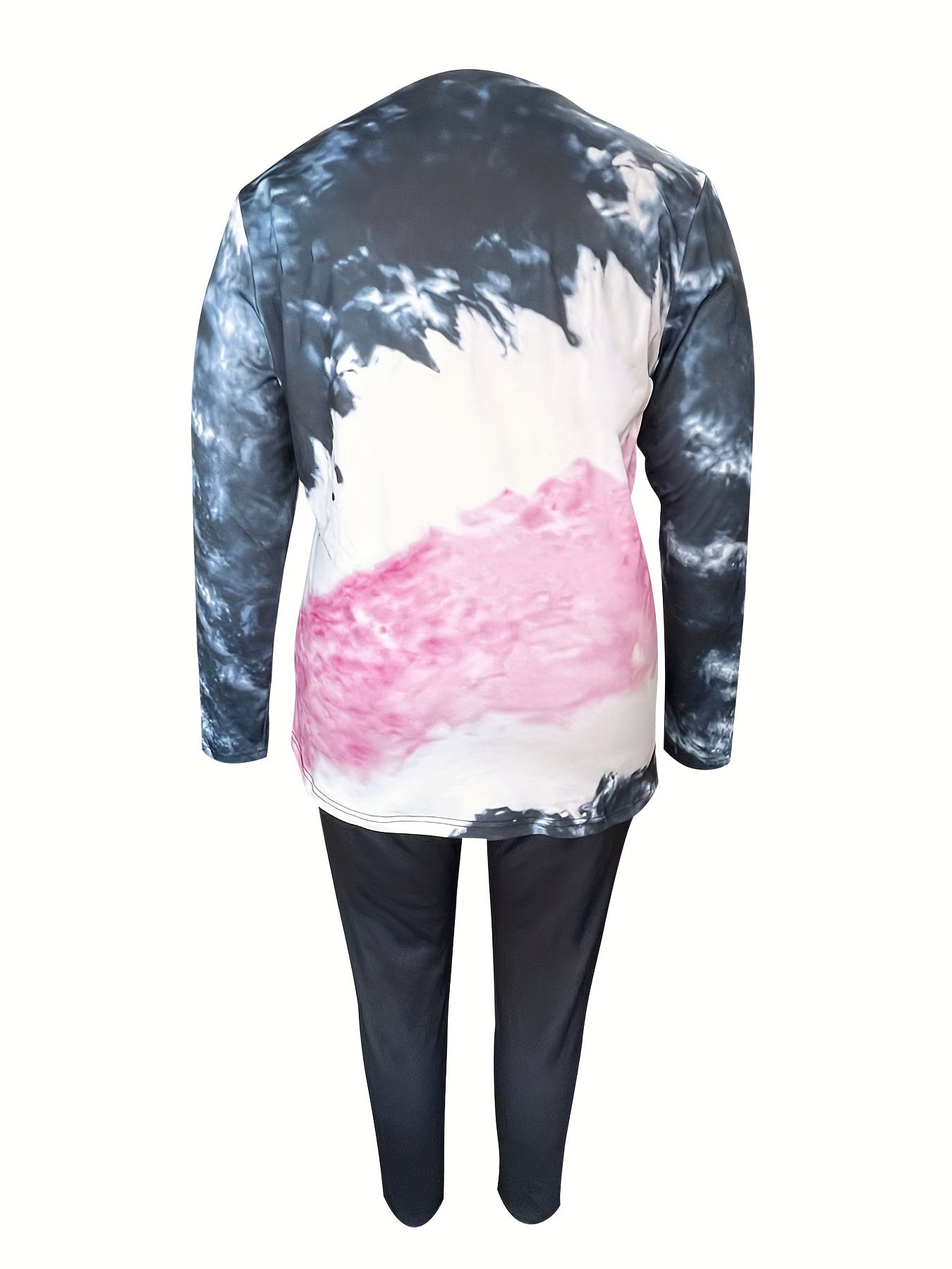 Women's Plus Tie Dye & Slogan Print Long Sleeve Tee & Drawstring Leggings Set
