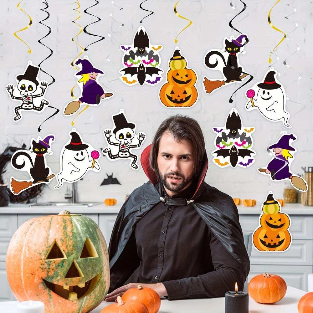 6pcs Ghost & Spiral Halloween Hanging Decoration Set Witch Spider Pendant Ghost