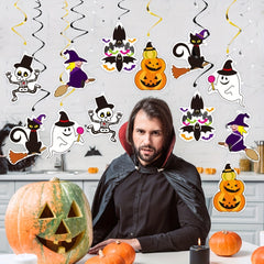 6pcs Ghost & Spiral Halloween Hanging Decoration Set Witch Spider Pendant Ghost