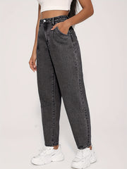 Grey Straight Jeans Loose Fit Casual Denim Pants Women's Clothing