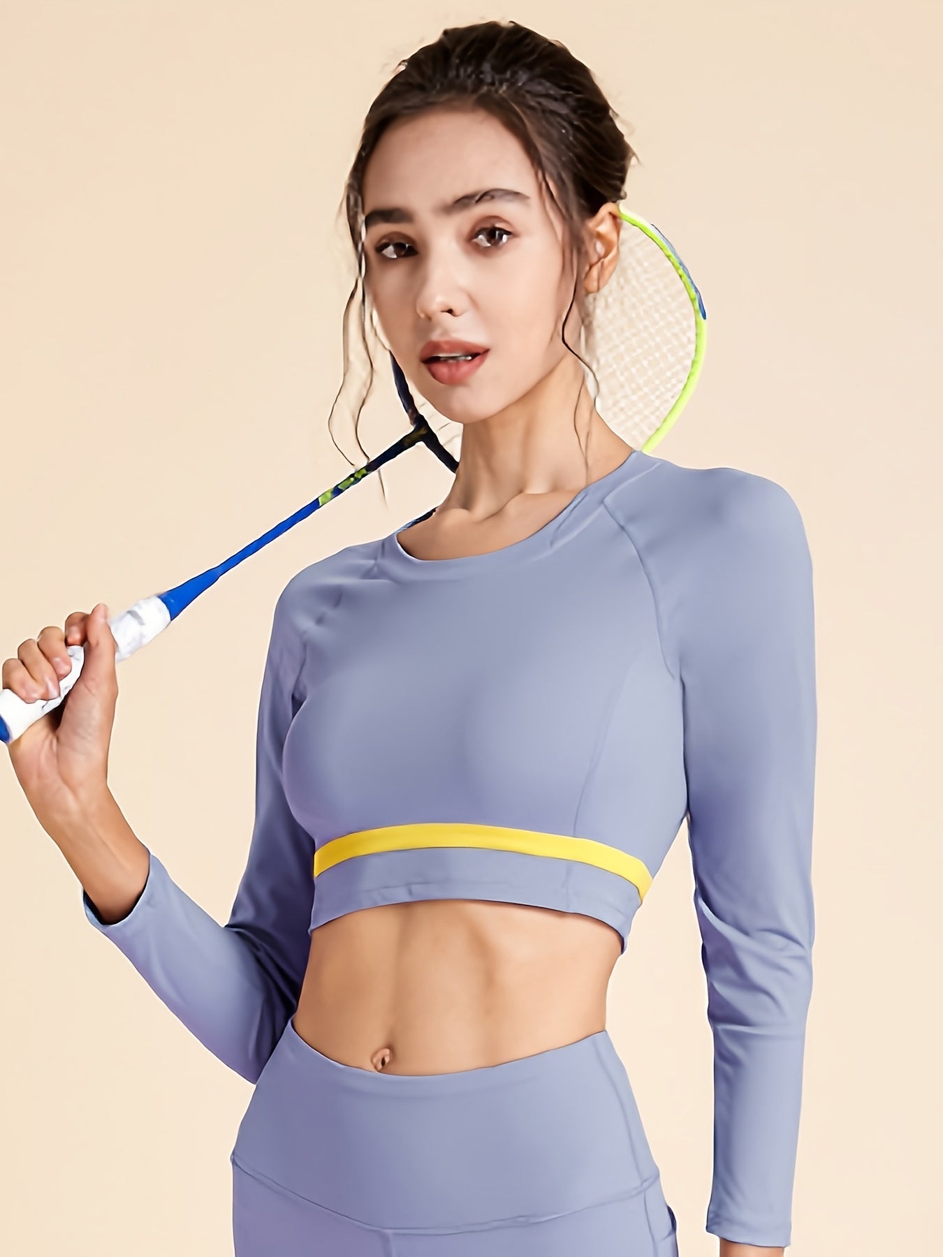 2Pcs Slim Fit Yoga Set Long Sleeve High Waist Activewear