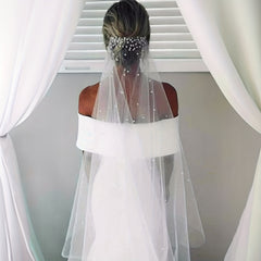 Bride Veil With Hair Comb Wedding Dress Artificial Pearl Trailing Veil