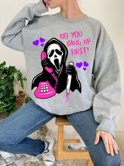 Halloween Ghost Call Print Loose Sweatshirt Women's Clothing