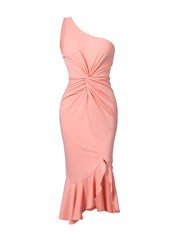 One Shoulder Dress Sexy Bodycon Sleeveless Midi Dress Women's Clothing