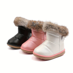 Girls Ankle Snow Boots Non Slip Plus Fleece Hook And Loop Fastener