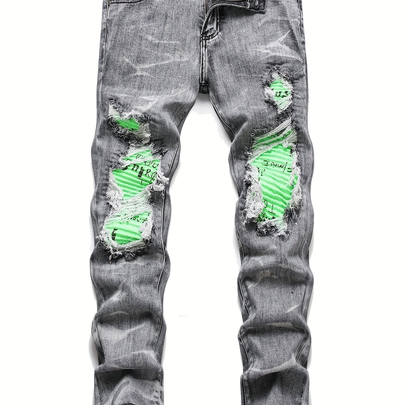 Men's Slim Fit Ripped Cotton Jeans Distressed Denim Pants