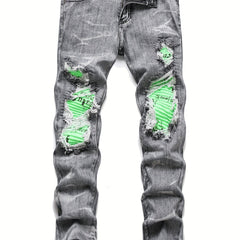 Men's Slim Fit Ripped Cotton Jeans Distressed Denim Pants