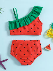 Girls Watermelon One Shoulder Bikini Swimsuit Set