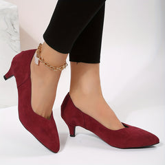 Red Kitten Heels Pointed Toe Work Pumps