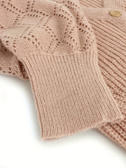 Lantern Sleeve Knitted Cardigan Long Sleeve Button Up Casual Sweater