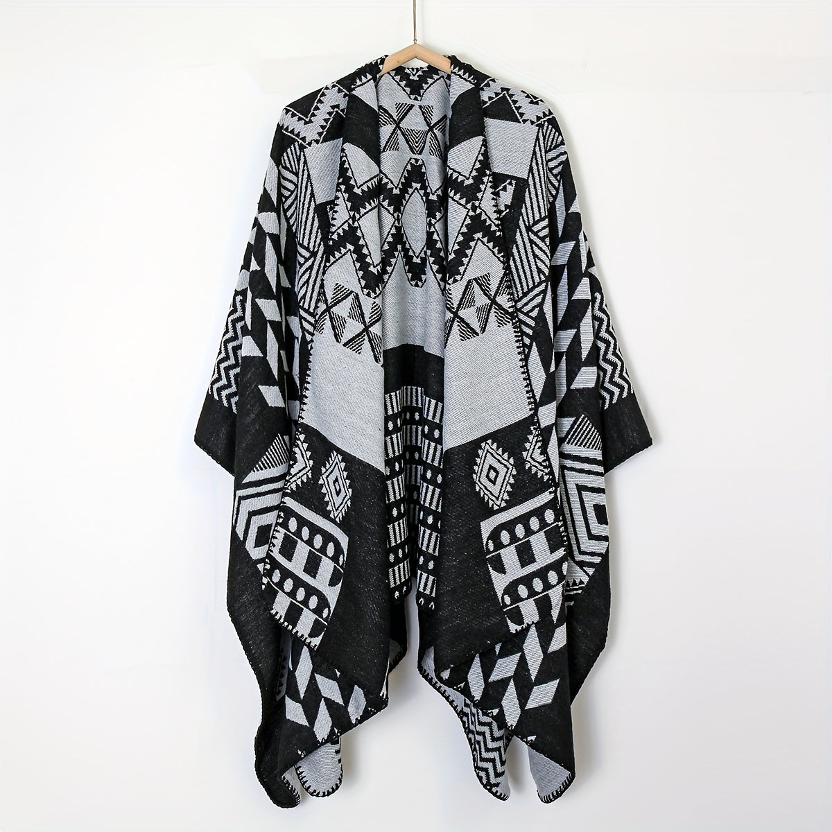 Boho Plaid Jacquard Shawl Vintage Warm Wrap Large Blanket Scarf Poncho Capes