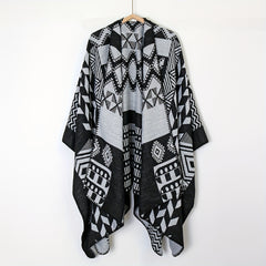 Boho Plaid Jacquard Shawl Vintage Warm Wrap Large Blanket Scarf Poncho Capes