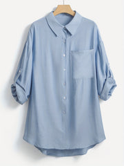 Casual Blouse Women's Solid Button Up Long Sleeve Tunic Shirt