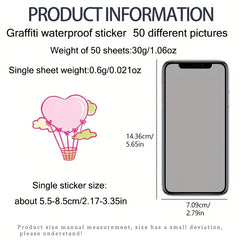 50pcs Hot Air Balloon Doodle Stickers Girl Style PVC Stickers Waterproof