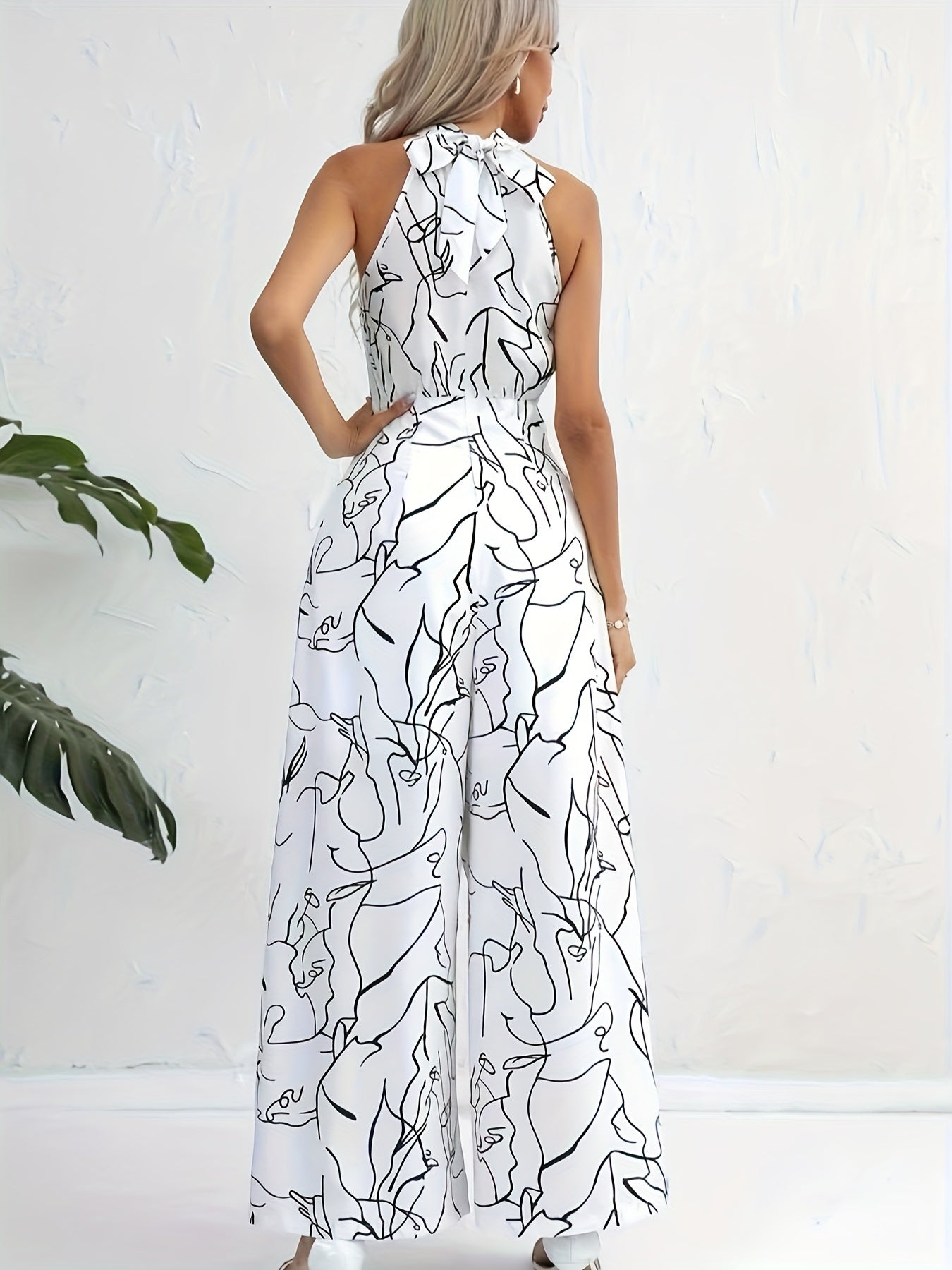 Printed Halter Neck Wide Leg Jumpsuit for Women