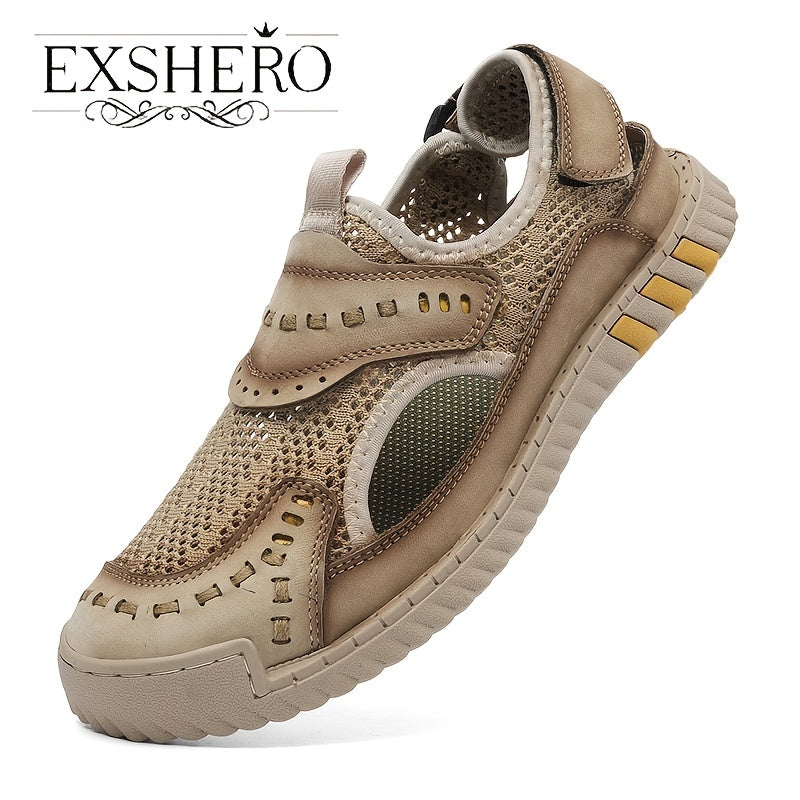 EXSHERO Men's Leather Sandals Durable Outdoor Hiking Beach Water Shoes