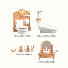 Mini Dollhouse Bathroom Furniture Set in Playful Pink