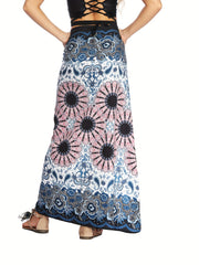 Ethnic Print Split Thigh Skirt Boho High Waist Maxi
