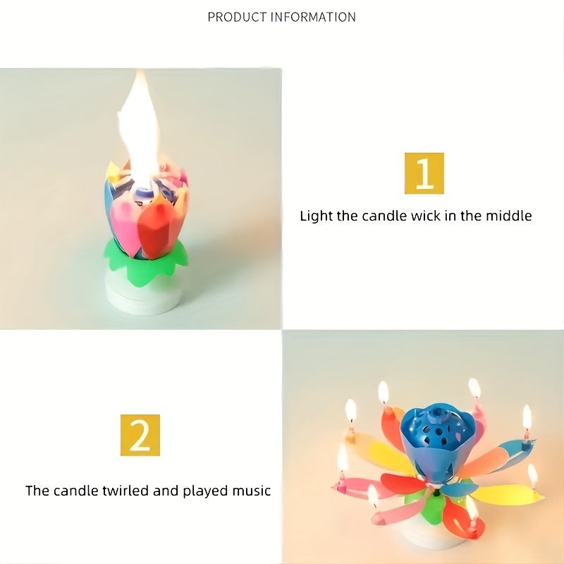 Double Layer Rotating Lotus Candle Birthday Cake Candle