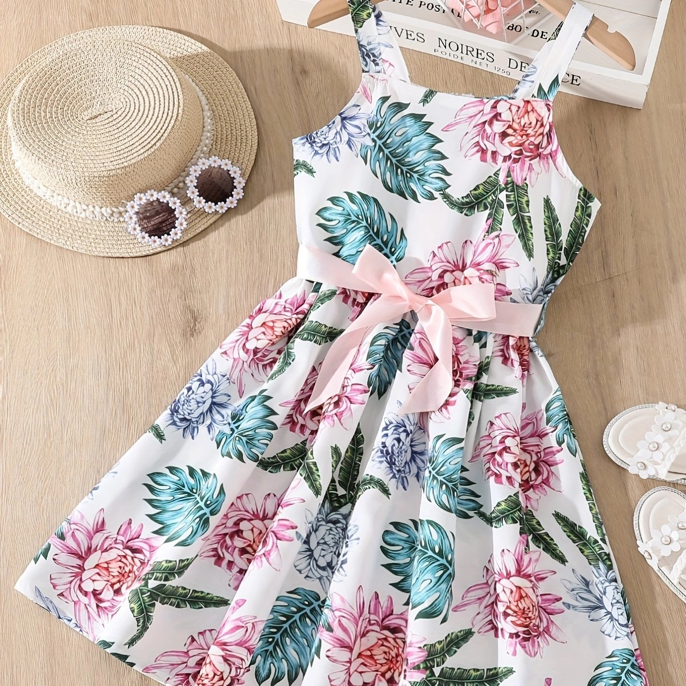 Floral Print High Waist Spaghetti Strap Short Dress For Summer