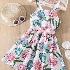 Floral Print High Waist Spaghetti Strap Short Dress For Summer