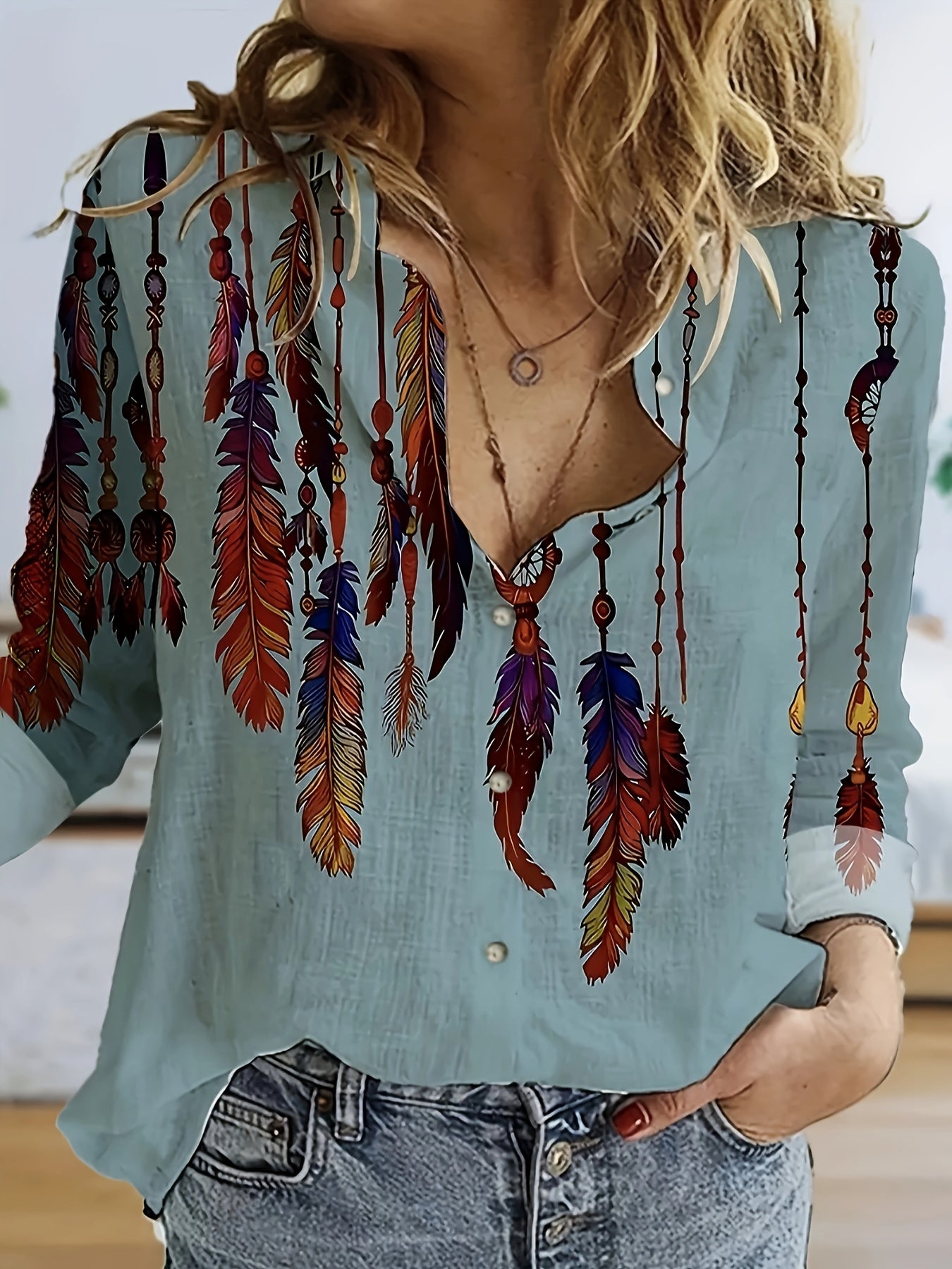 Tribal Print Long Sleeve Blouse
