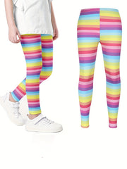 Girls Casual Long Rainbow Stripes Leggings Pants