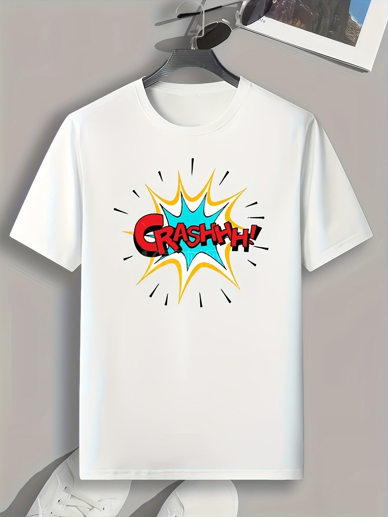 CRASH Pattern Print Men's Comfy Sports T-shirt Graphic Tee