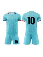 2pcs Boy's Football Jersey T shirt & Shorts For Soccer Training, Competition