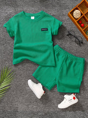 Boys Waffle Pattern Casual Outfit - T shirt & Shorts For Summer