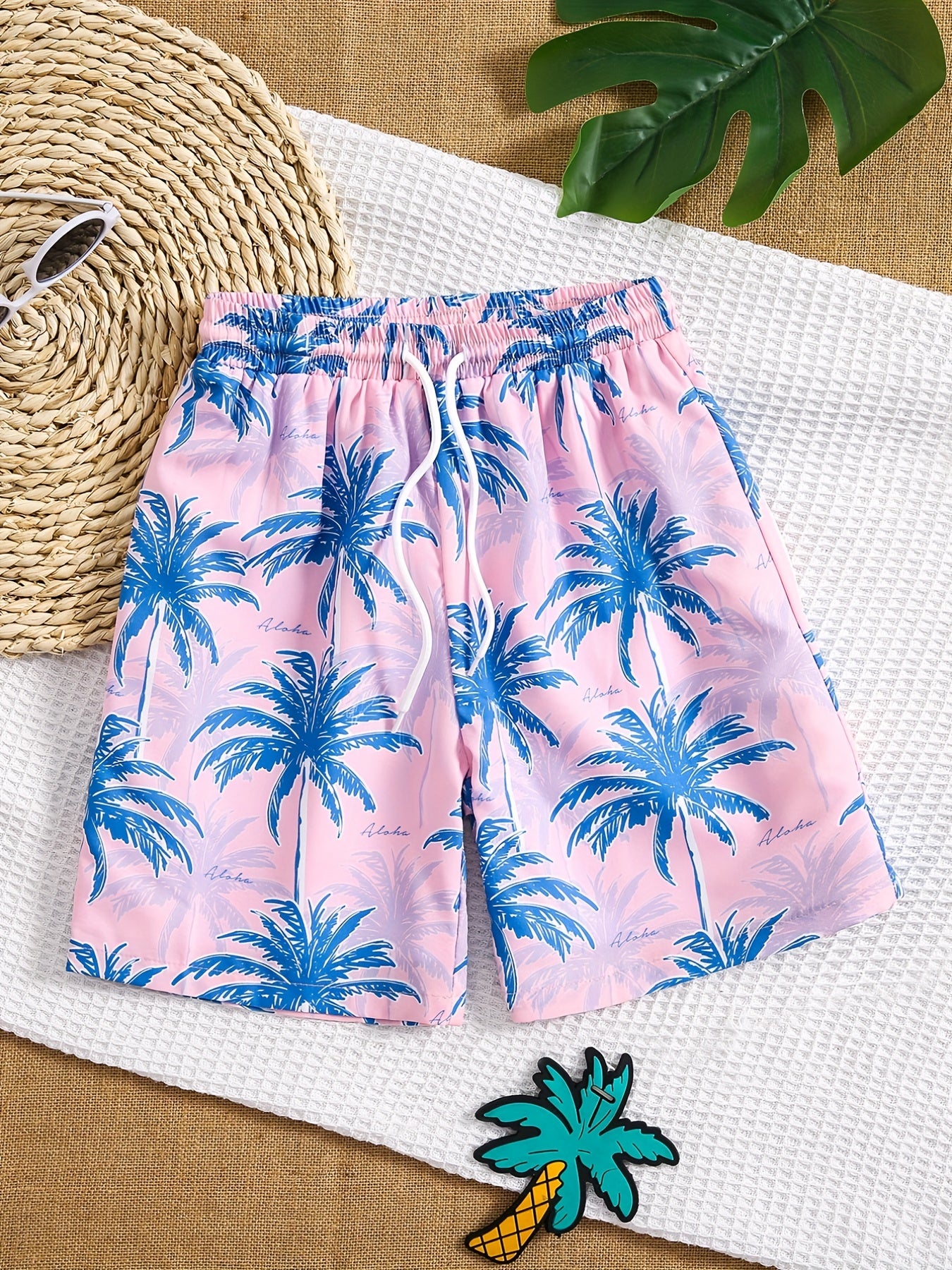 Boys Swim Trunks Coconut Trees Elastic Waist Beach Pants