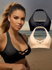 2pcs Wireless Halter Sports Bras Criss Cross Push Up Bra