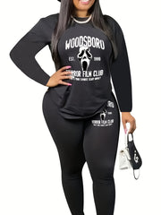 Halloween Outfits Set Funny Ghost & Letter Print Top & Legging