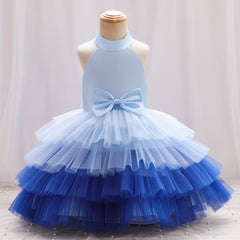 Girls Sleeveless Mesh Princess Dress With Bow