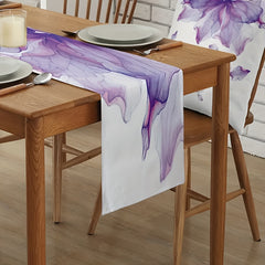 Purple Floral Falling Table Runner 33x72 Inches Linen Burlap Fabric