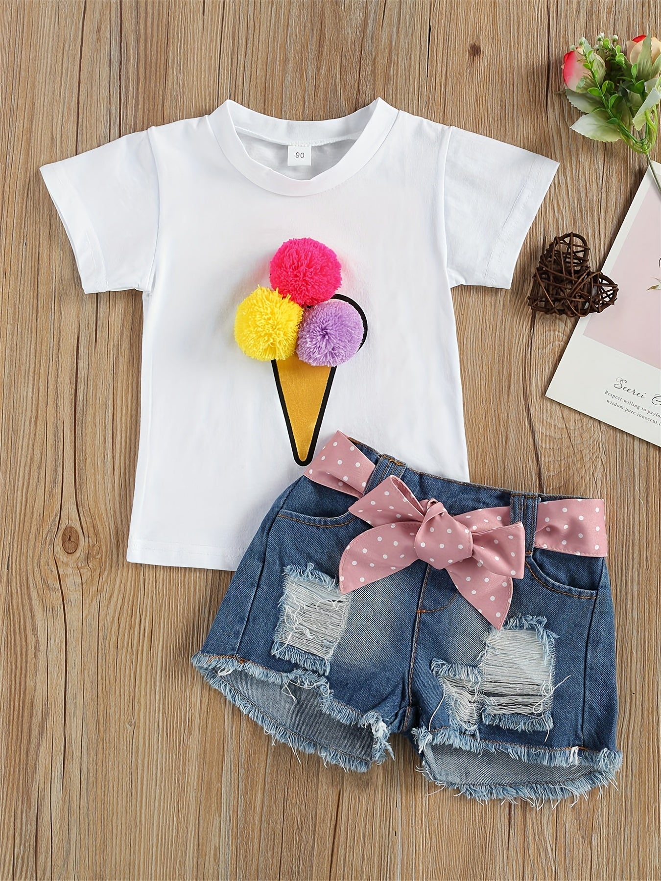 Girls Ice Cream Pom Pom T-shirt & Shorts Set
