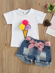 Girls Ice Cream Pom Pom T-shirt & Shorts Set