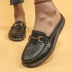 Women's Metal Decor Mules Breathable Flats Slip On Shoes
