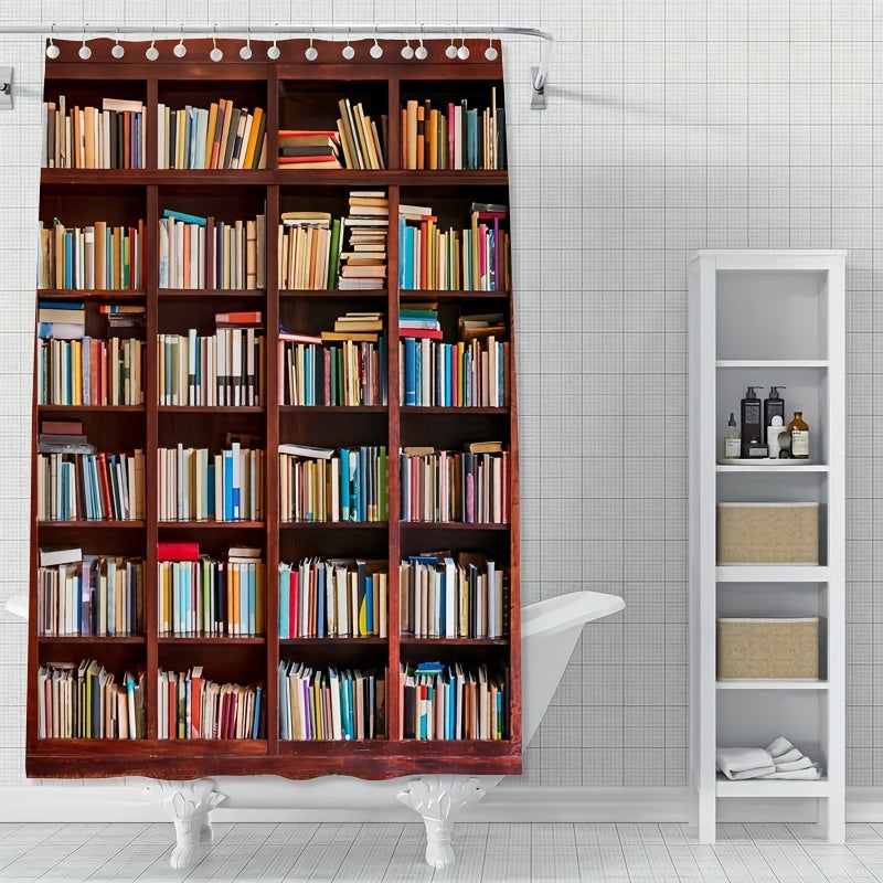 Waterproof Bookshelf Shower Curtain with Hooks